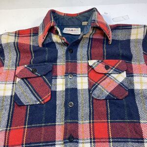 VINTAGE CPO OUTDOOR CAMP FLANNEL LUMBERJACK SHIRT JACKET Mens S Wool Linen Plaid